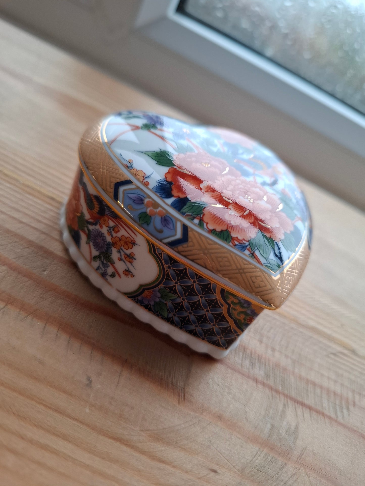 'Bitch' Upcycled Heart Shaped Bright Bird Floral Trinket Pot