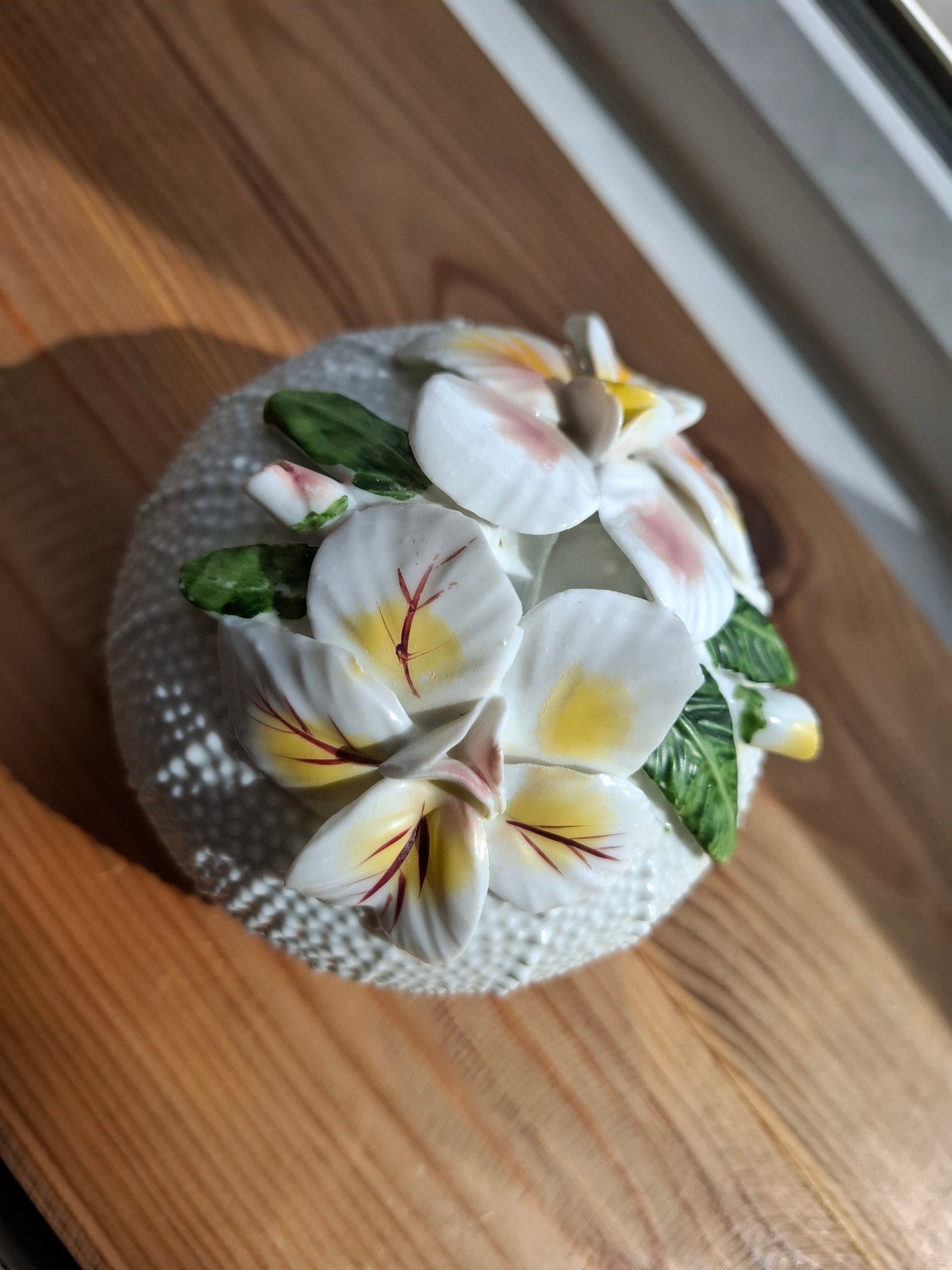 'Bitch' Upcycled Large White 3D Flowers Trinket Pot