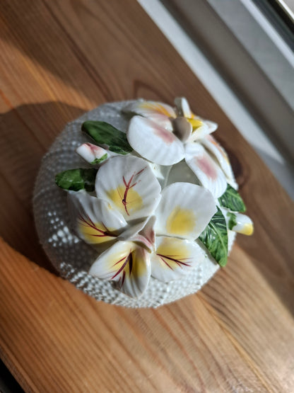 'Bitch' Upcycled Large White 3D Flowers Trinket Pot