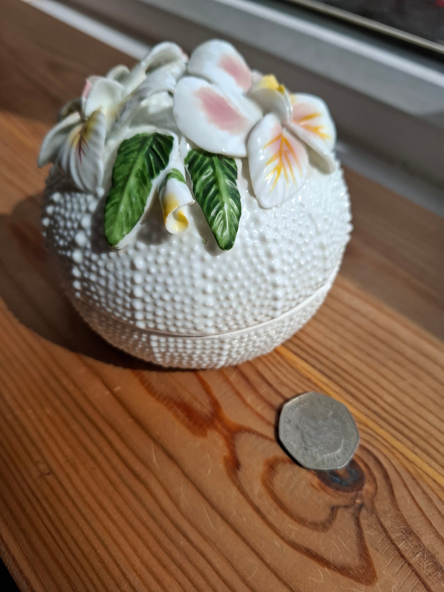 'Bitch' Upcycled Large White 3D Flowers Trinket Pot
