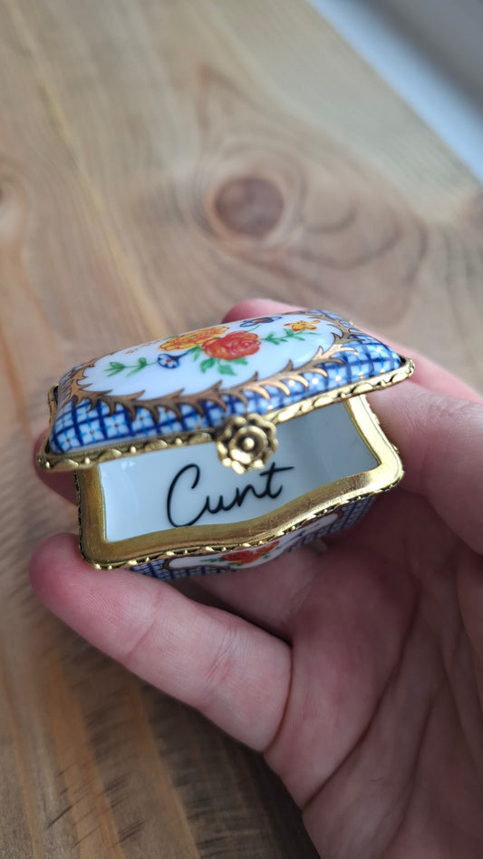 'Cunt' Upcycled Little Blue Chest Trinket Pot