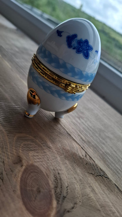 'Cunt' Upcycled White/Blue Egg Trinket Pot With Legs (DISCOUNTED DUE TO LITTLE CHIPPED LEG)