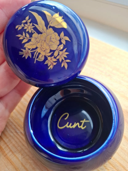 'Cunt' Upcycled Round Chunky Cobalt Blue Trinket Pot
