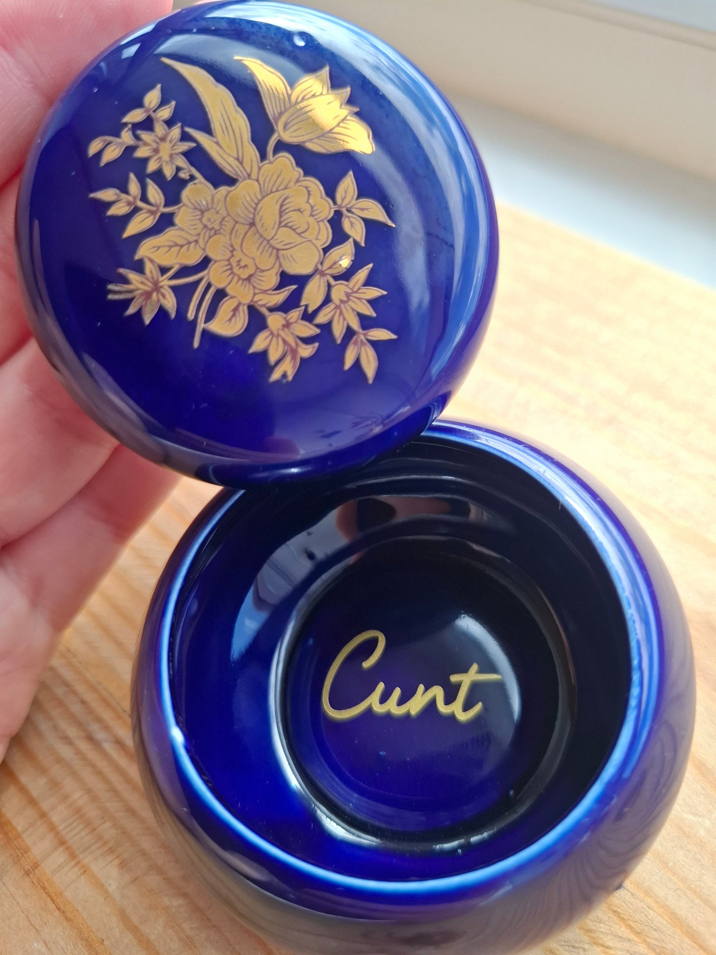 'Cunt' Upcycled Round Chunky Cobalt Blue Trinket Pot