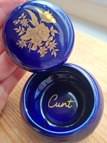 'Cunt' Upcycled Round Chunky Cobalt Blue Trinket Pot