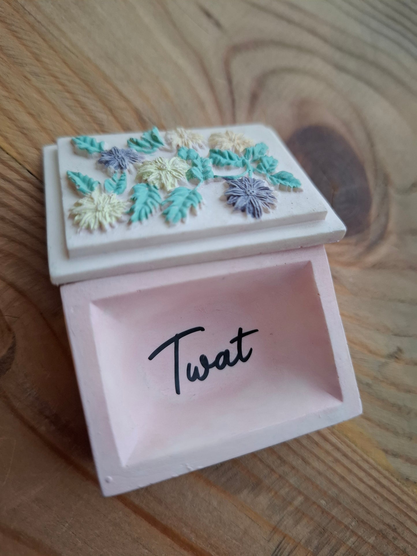 'Twat' Upcycled Small Rectangular Cream/Pinky Trinket Pot
