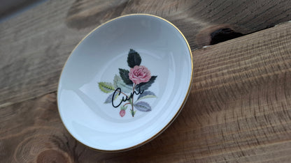 'Cunt' Upcycled Round Floral Small Trinket Dish (Pink Rose)
