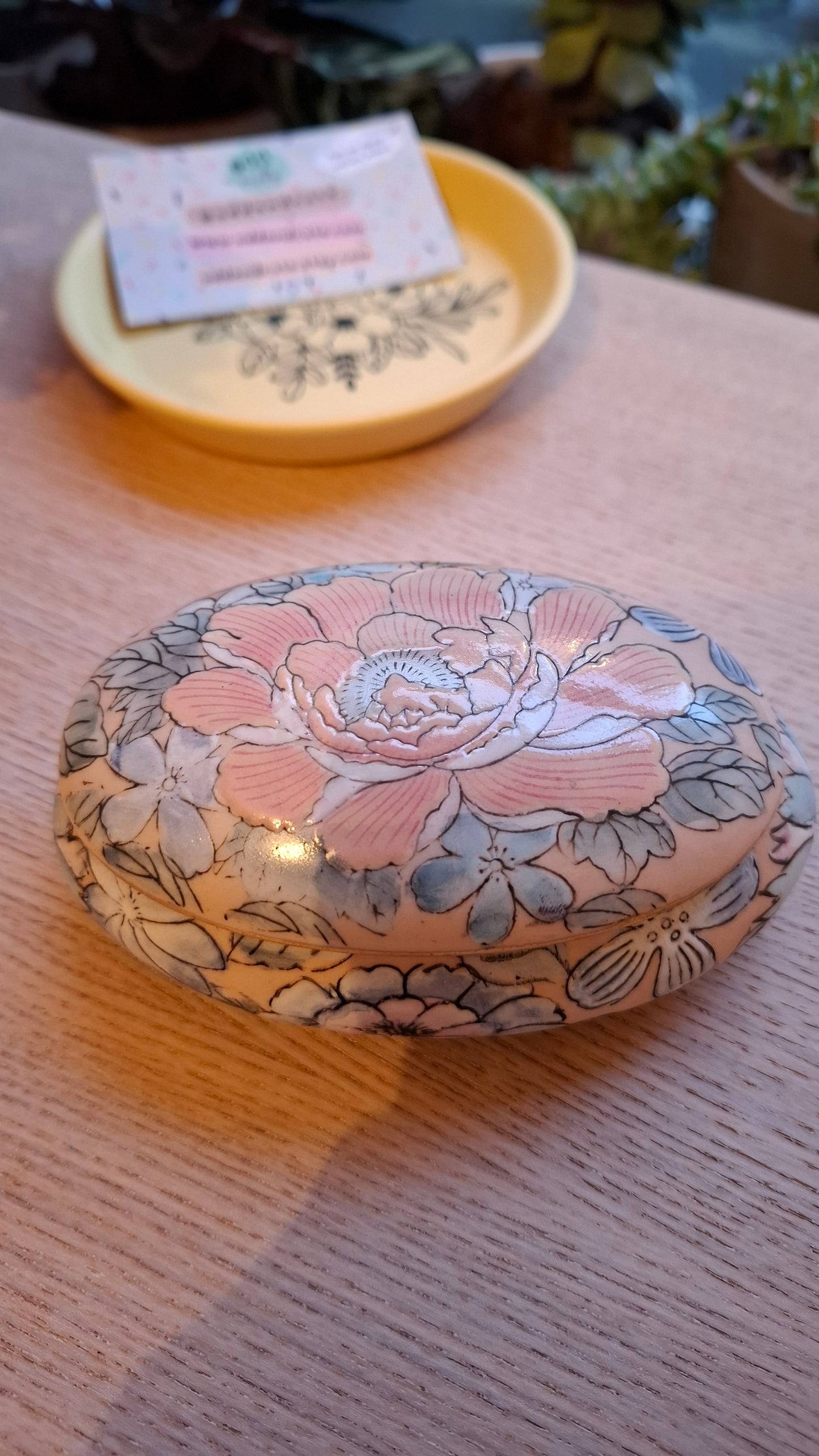 'Fanny Flaps' Upcycled Pink Floral Long Trinket Pot