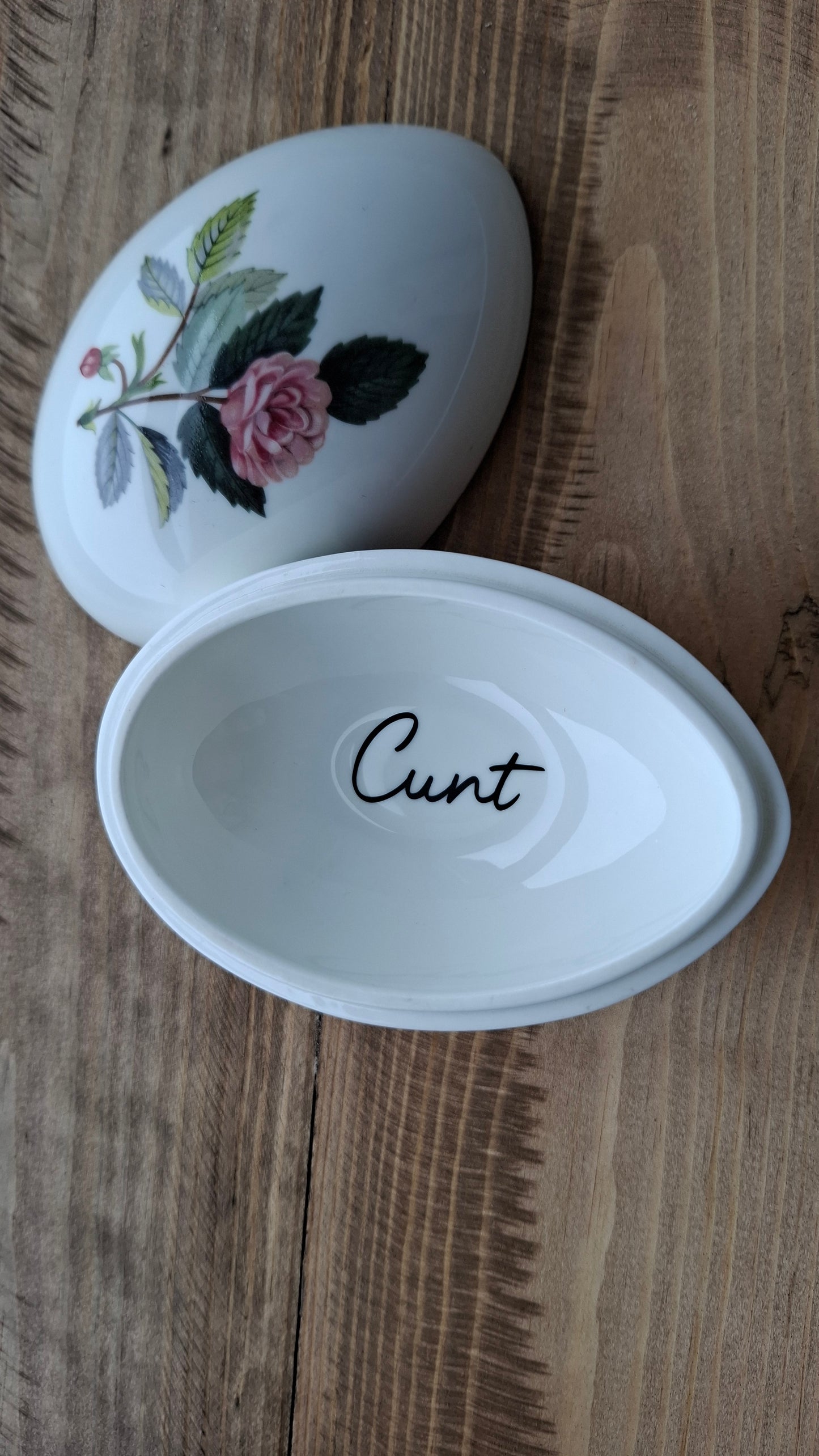'Cunt' Upcycled Large Egg Shaped Trinket Pot