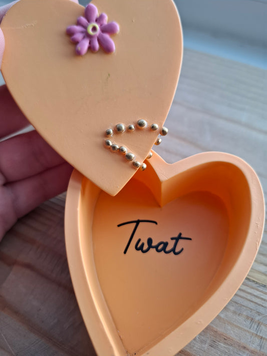 'Twat' Upcycled Orange Heart Shaped Trinket Pot