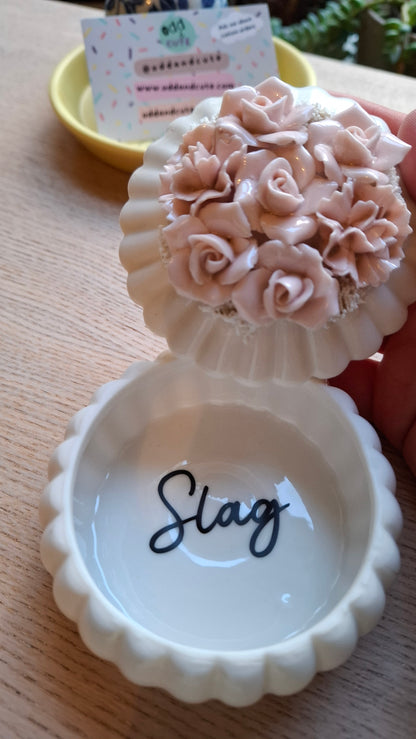 'Slag' Upcycled Pretty Pink Floral Trinket Pot