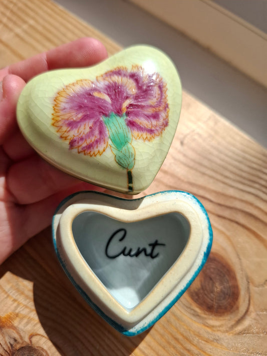 'Cunt' Upcycled Floral Bee Heart Shaped Trinket Pot