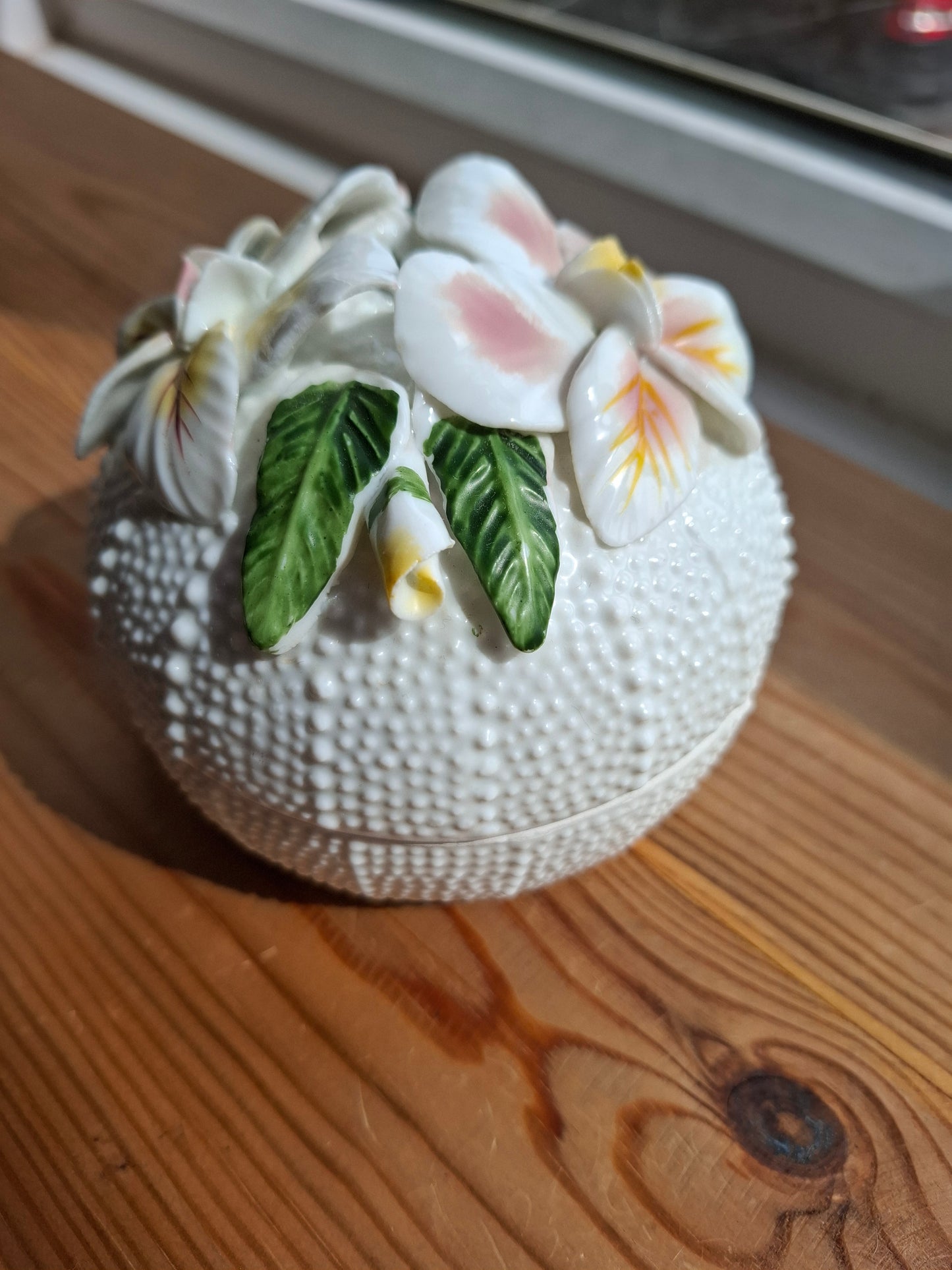 'Bitch' Upcycled Large White 3D Flowers Trinket Pot