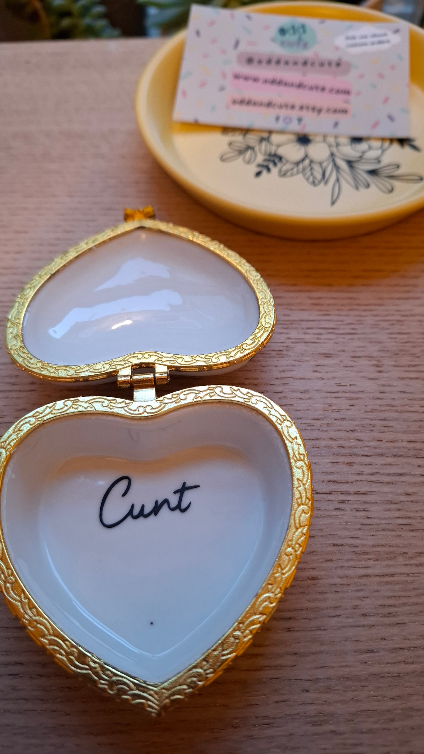 'Cunt' Upcycled Large Heart Shaped Trinket Pot With Clasp