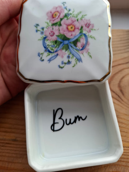 'Bum Hole' Upcycled Square Frilly Trinket Pot