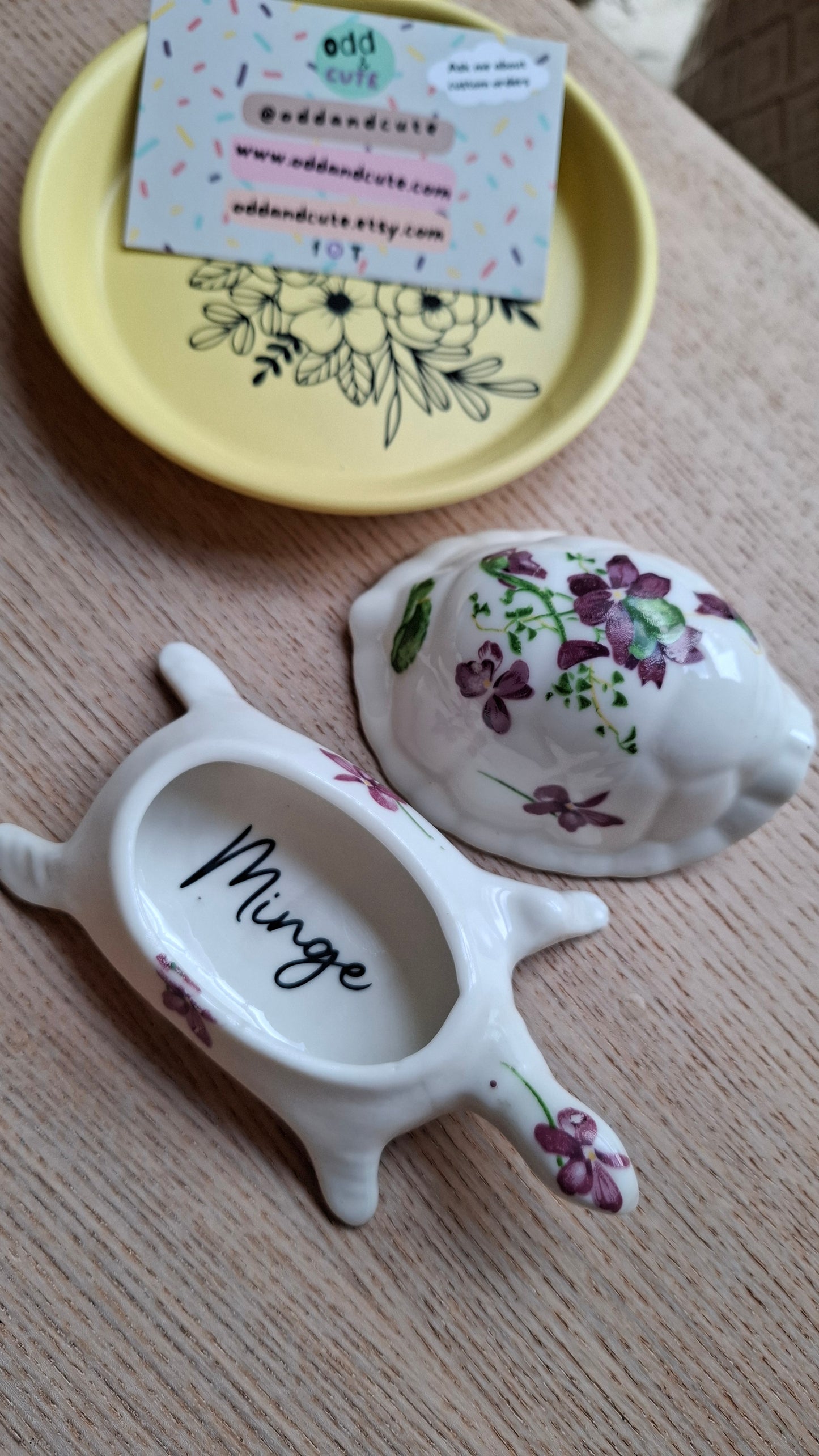 'Minge' Purple Floral Tortoise Upcycled Trinket Pot