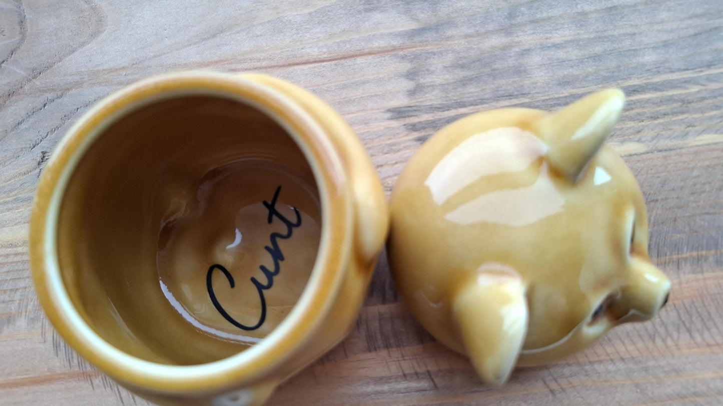 'Cunt' Upcycled Golden Brown Funny Looking Bear Trinket Pot
