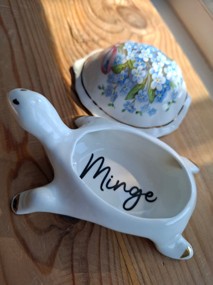 'Minge' Pretty Blue Floral Tortoise Upcycled Trinket Pot