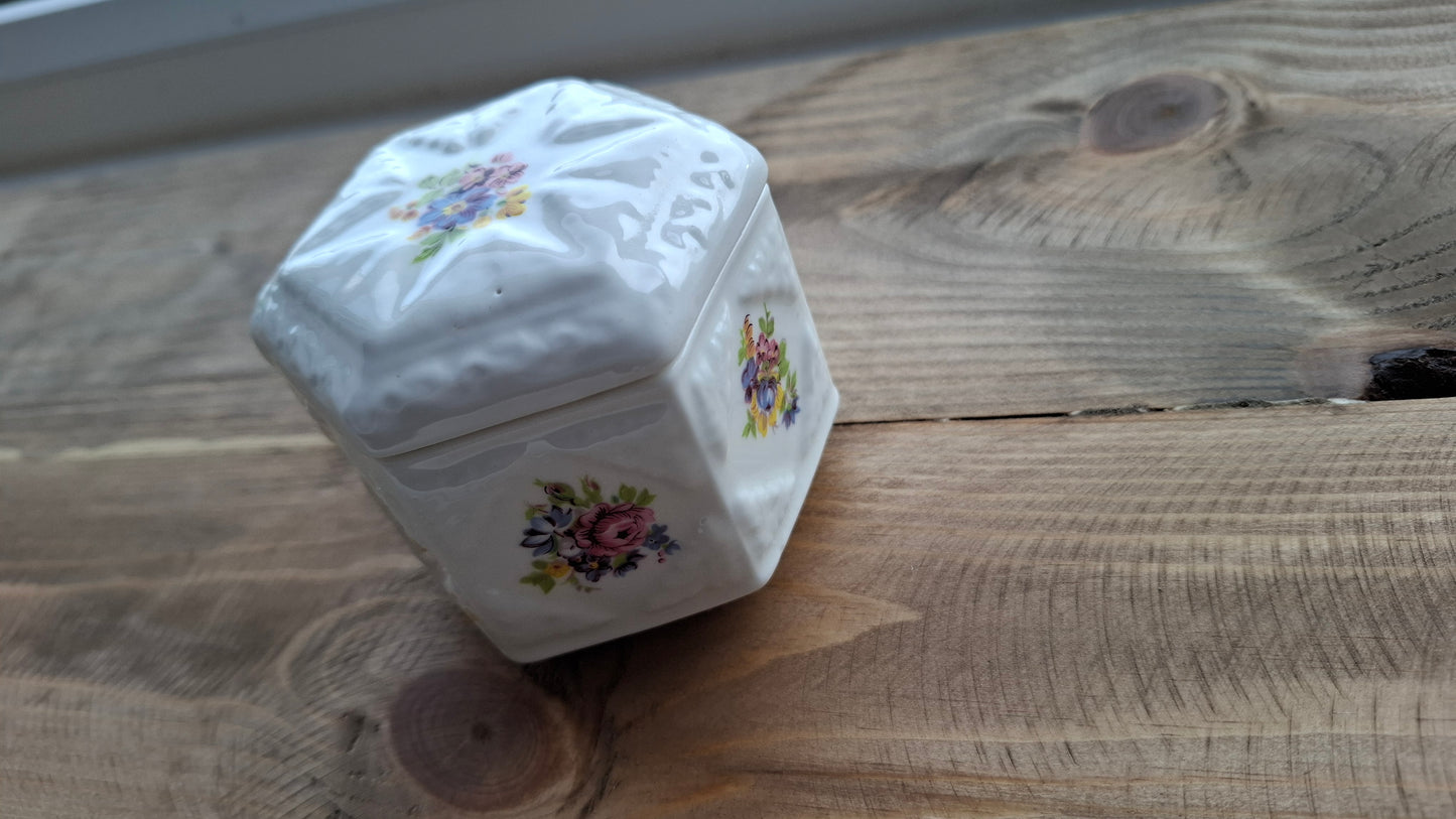 'Arsehole' Upcycled Hexagonal Floral Trinket Pot (MARKS ON SIDE)