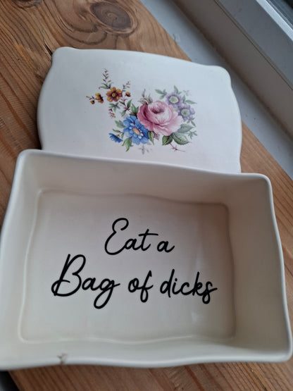 'Eat A Bag Of Dicks' Large Upcycled Floral Ceramic Pot