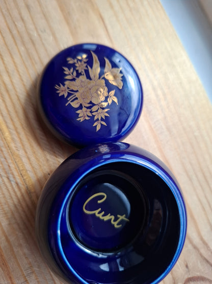 'Cunt' Upcycled Round Chunky Cobalt Blue Trinket Pot