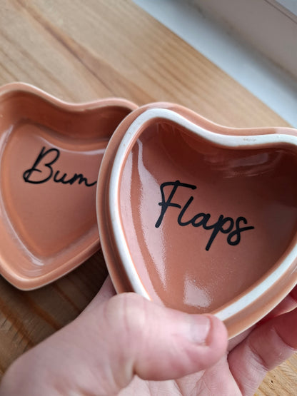 'Bum Flaps' Upcycled Brown Heart Shaped Trinket Pot