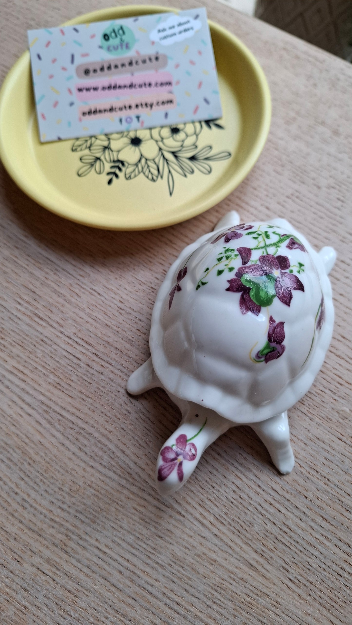 'Minge' Purple Floral Tortoise Upcycled Trinket Pot