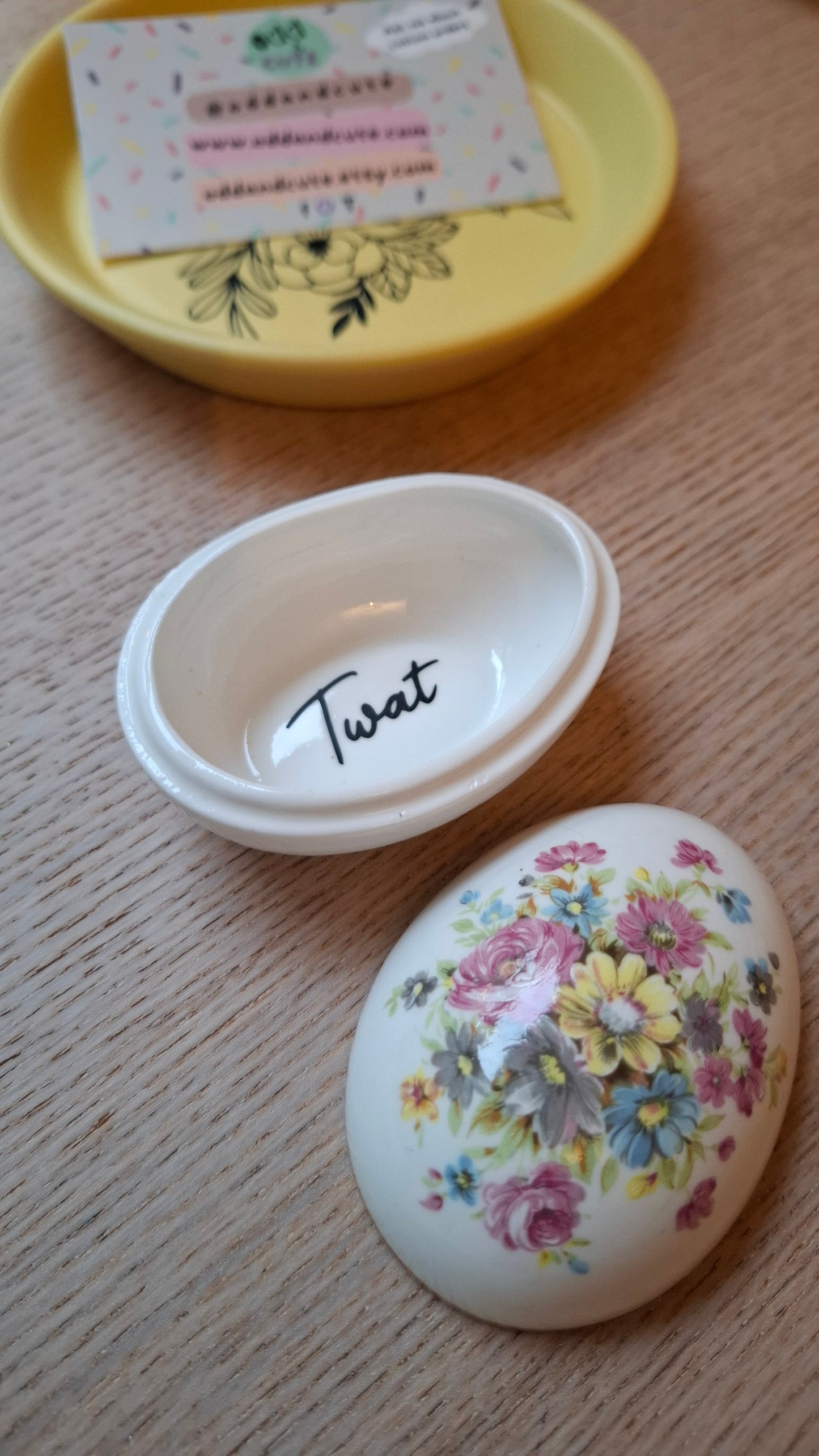 'Twat' Upcycled Small Egg Shaped Trinket Pot