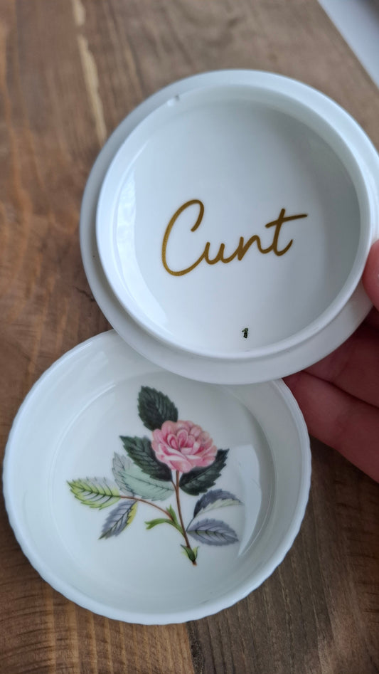 'Cunt' Upcycled Wedgwood Rose Trinket Pot