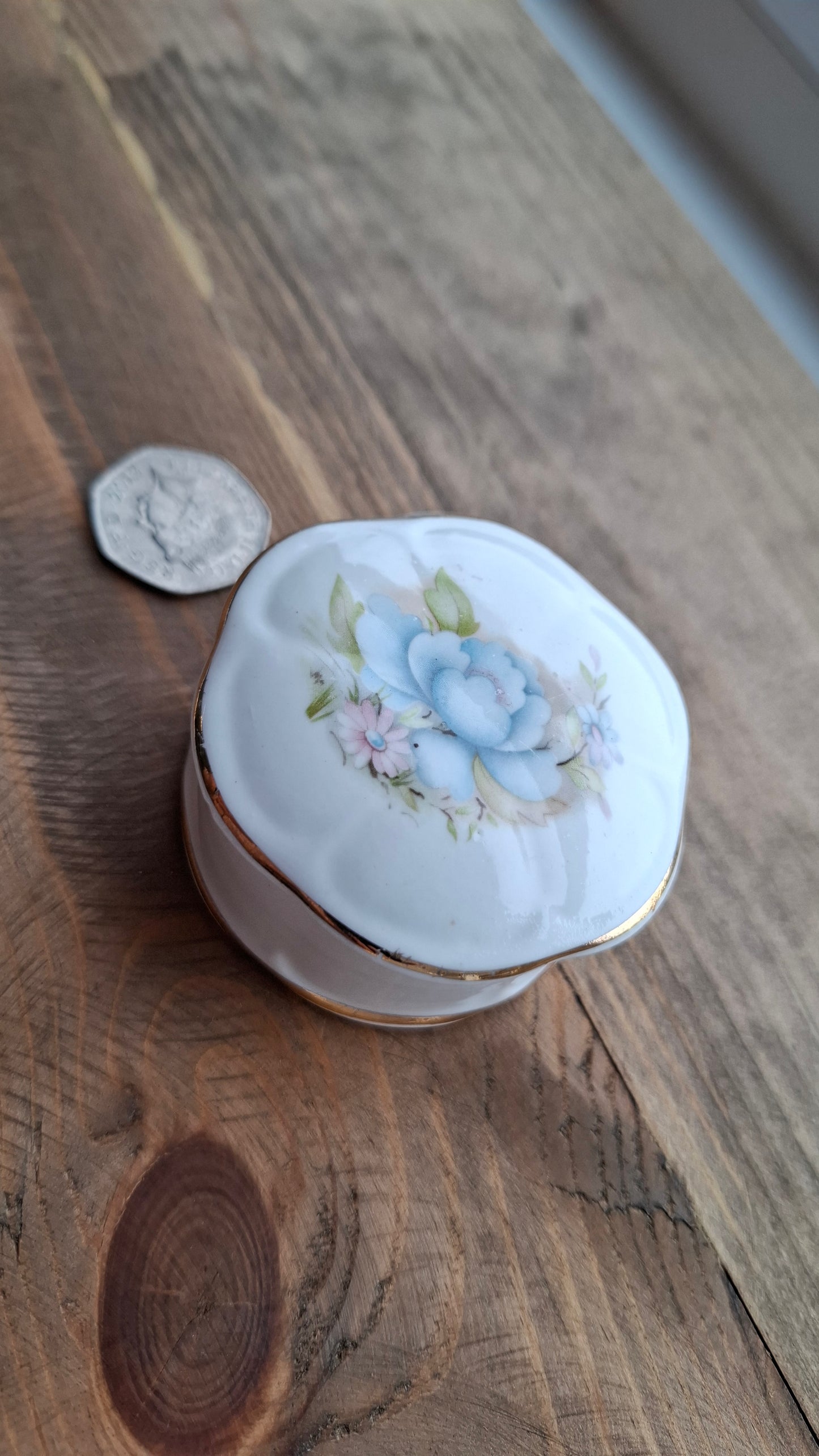 'Twat' Upcycled Blue Floral Trinket Pot