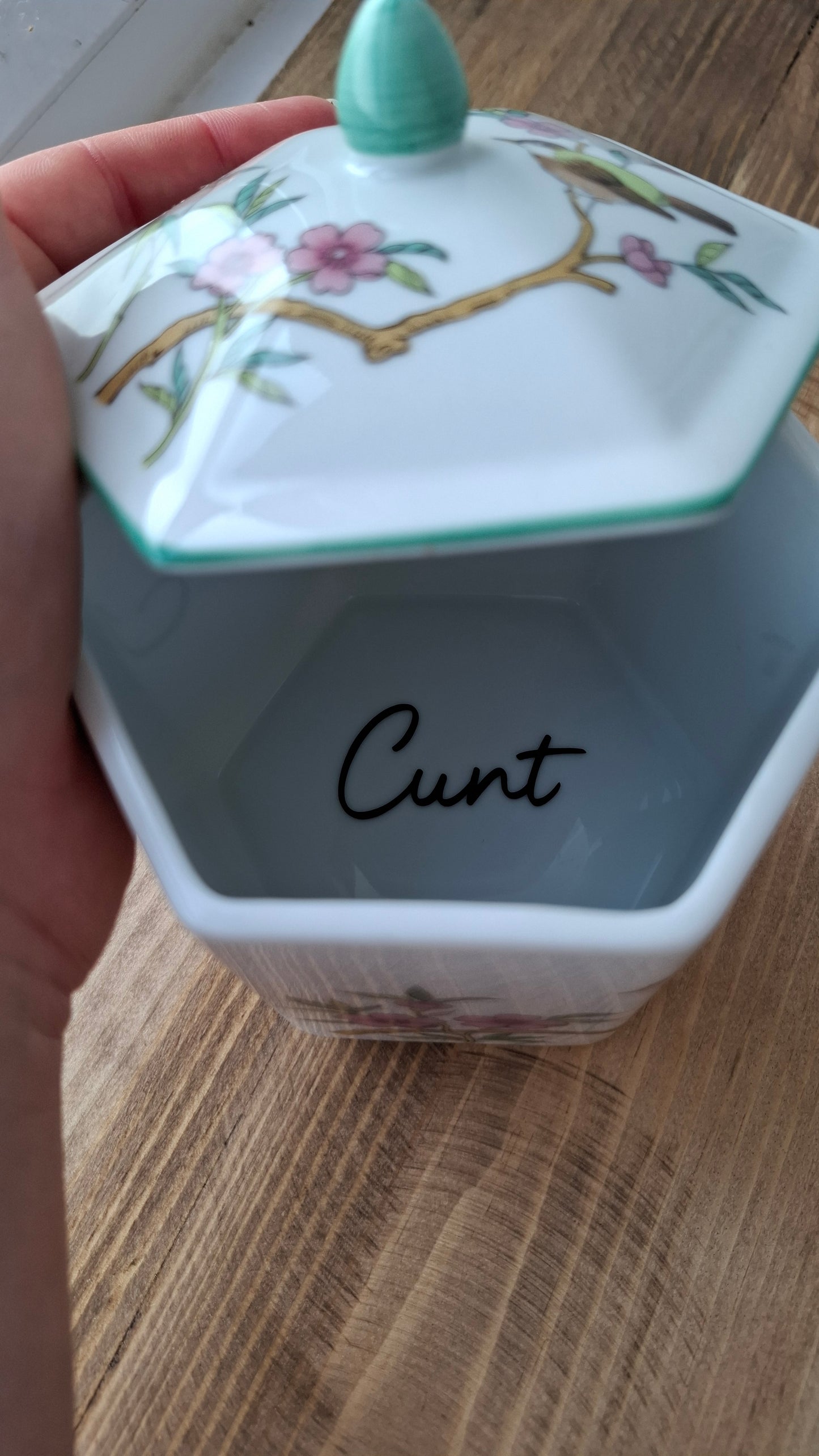 'Cunt' Upcycled Bird Hexagonal Shaped Ceramic Pot