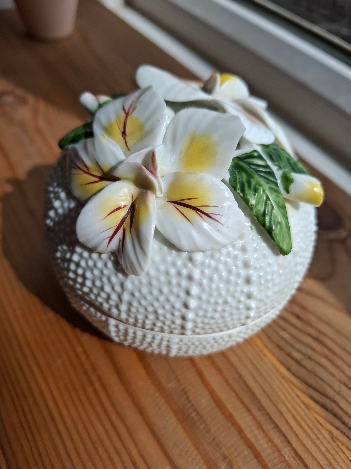 'Bitch' Upcycled Large White 3D Flowers Trinket Pot