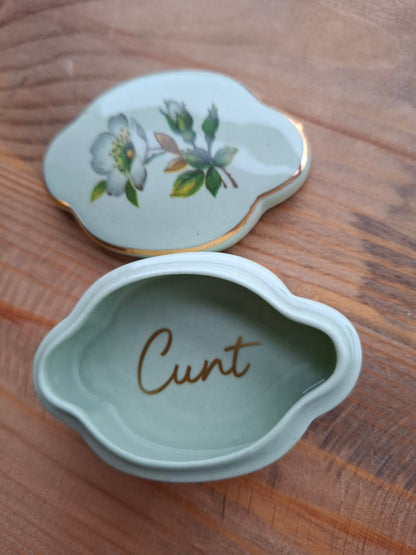 'Cunt' Upcycled Green Floral Trinket Pot