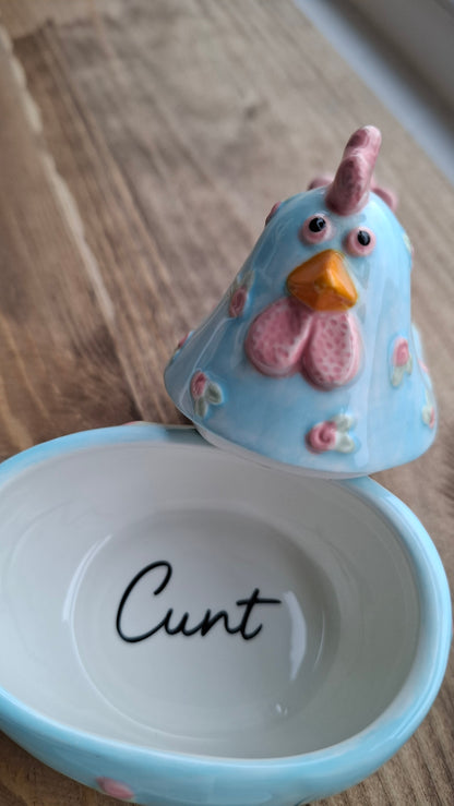 'Cunt' Upcycled Blue/Pink Chicken Trinket Pot