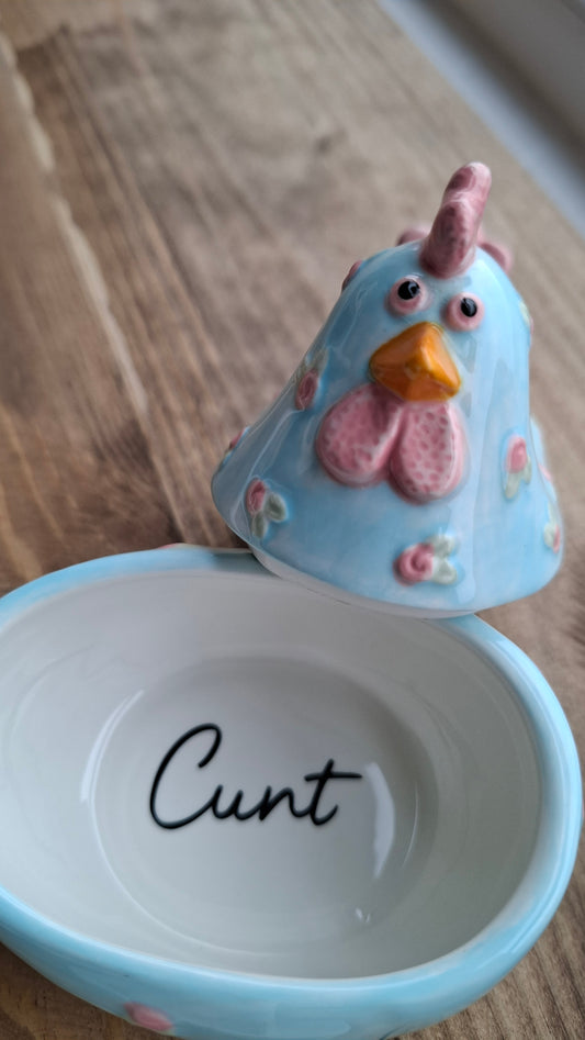 'Cunt' Upcycled Blue/Pink Chicken Trinket Pot