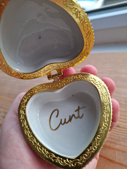 'Cunt' Upcycled Large Heart Shaped Trinket Pot With Clasp