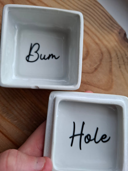 'Bum Hole' Upcycled Square Trinket Pot