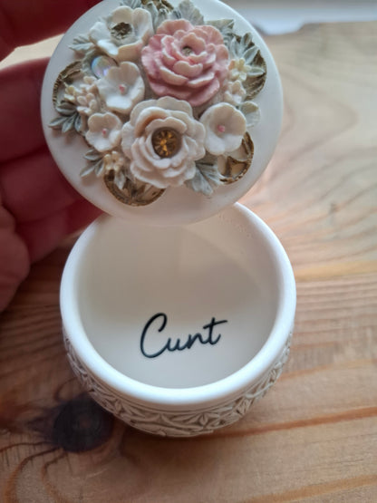 'Cunt' Upcycled Delicate Cream Trinket Pot