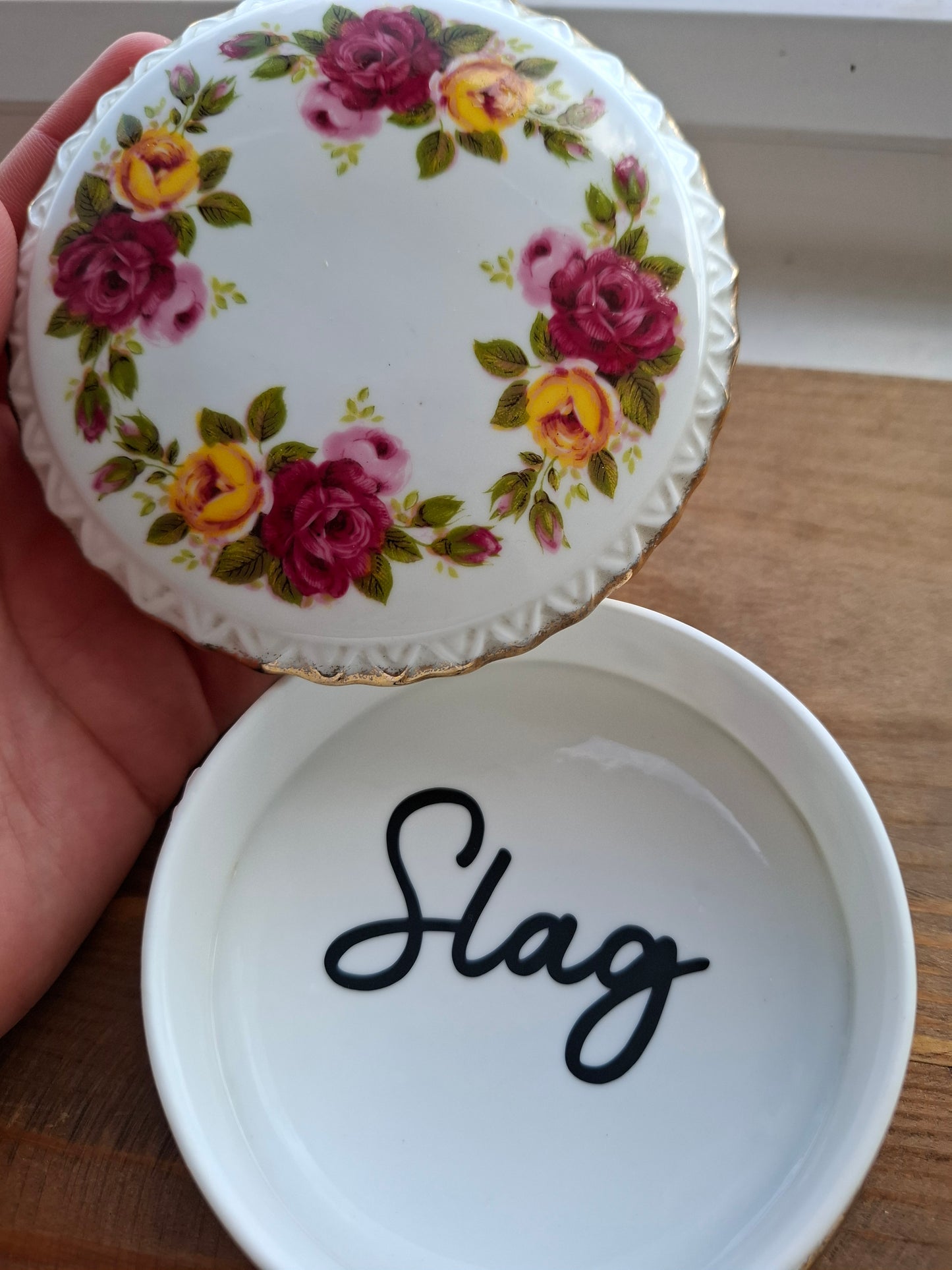 'Slag' Upcycled Cottage Rose Trinket Pot