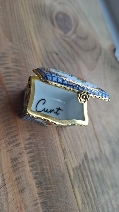 'Cunt' Upcycled Little Blue Chest Trinket Pot