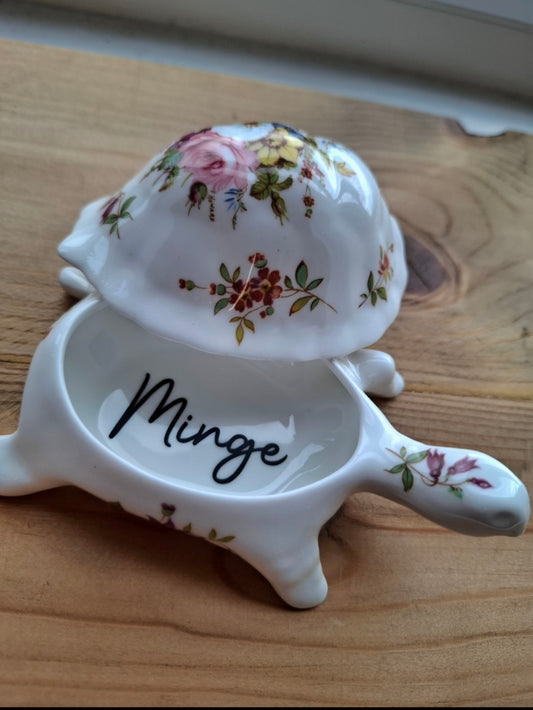 'Minge' Pretty Floral Tortoise Upcycled Trinket Pot