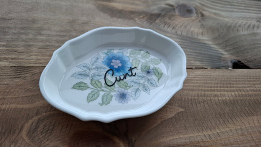 'Cunt' Upcycled Trinket Dish (Blue Flowers)