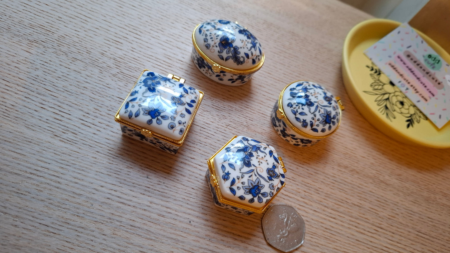 'Cunt' Upcycled Mini Trinket/Pill Pot Blue & White Floral