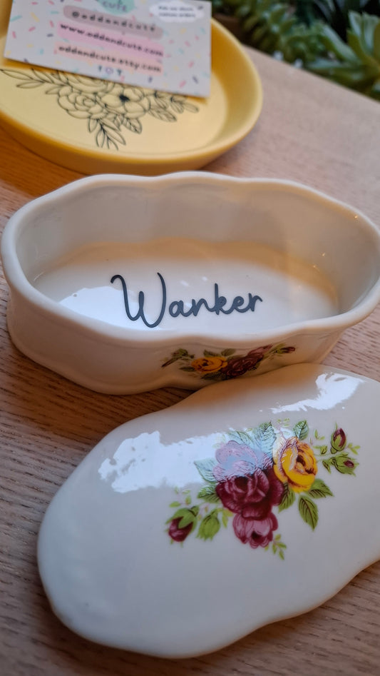 'Wanker' Upcycled Long Floral Trinket Pot