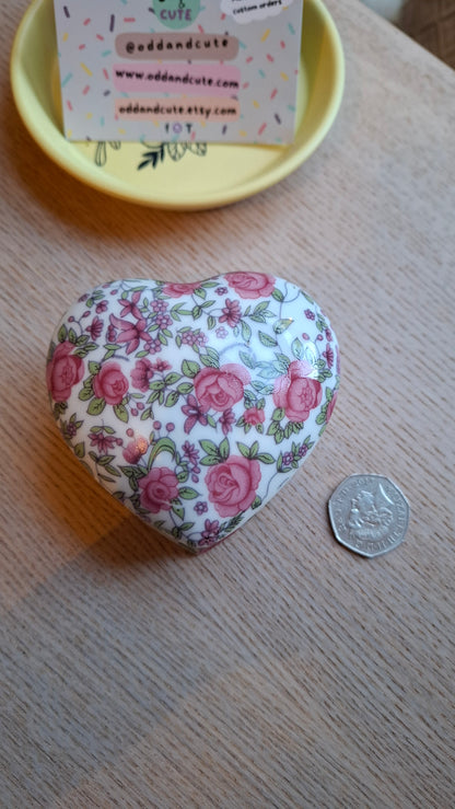 'Fanny Flaps' Upcycled Rose Heart Shaped Trinket Pot