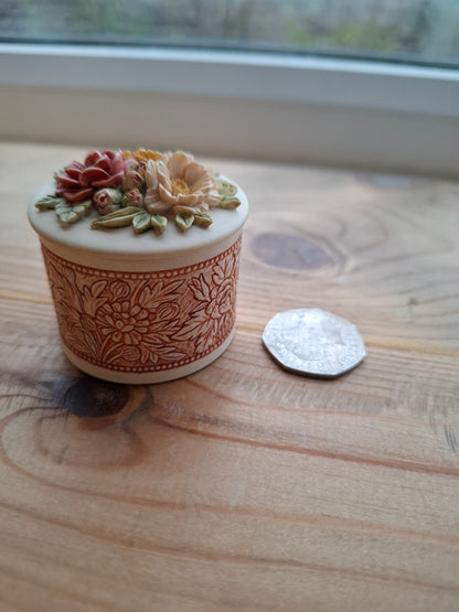 'Cunt' Upcycled Red Patterned Cream Trinket Pot