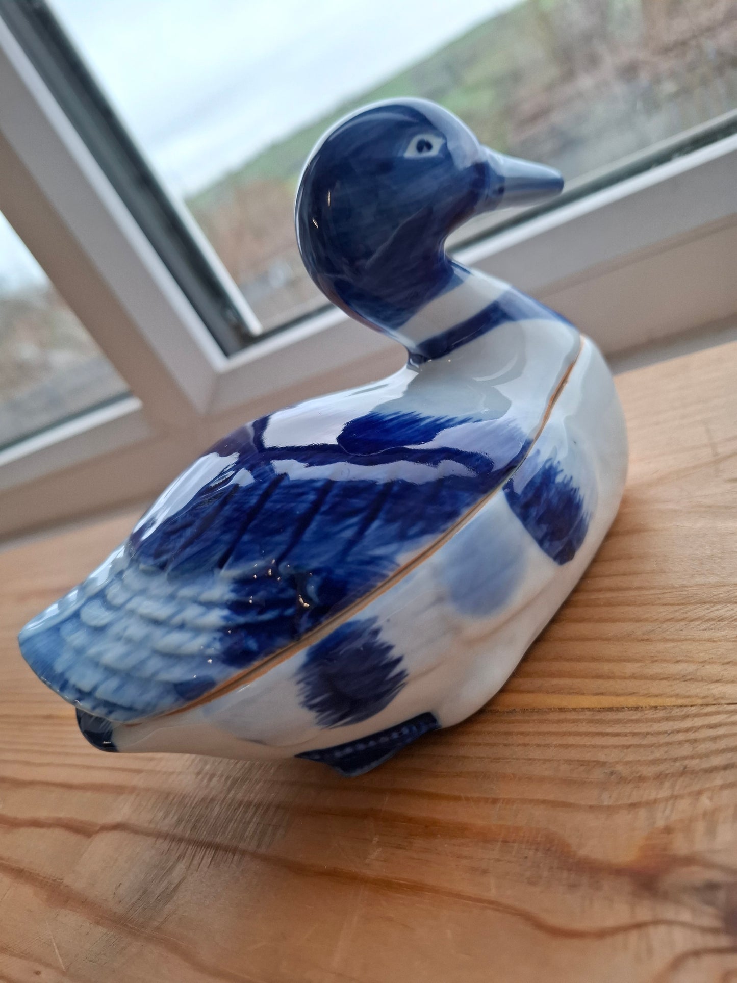 'Fuck A Duck' Upcycled Blue and White Duck Trinket Pot