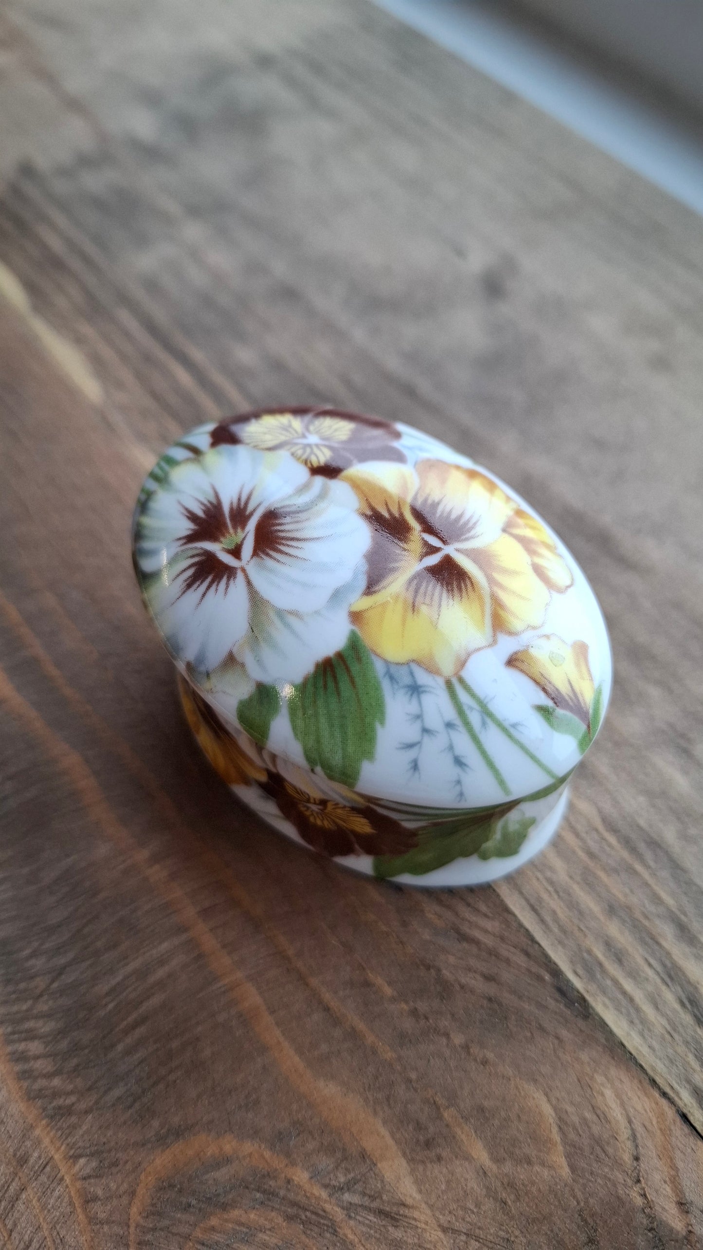 'Twat' Upcycled Small Oval Shaped Yellowy Floral Trinket Pot