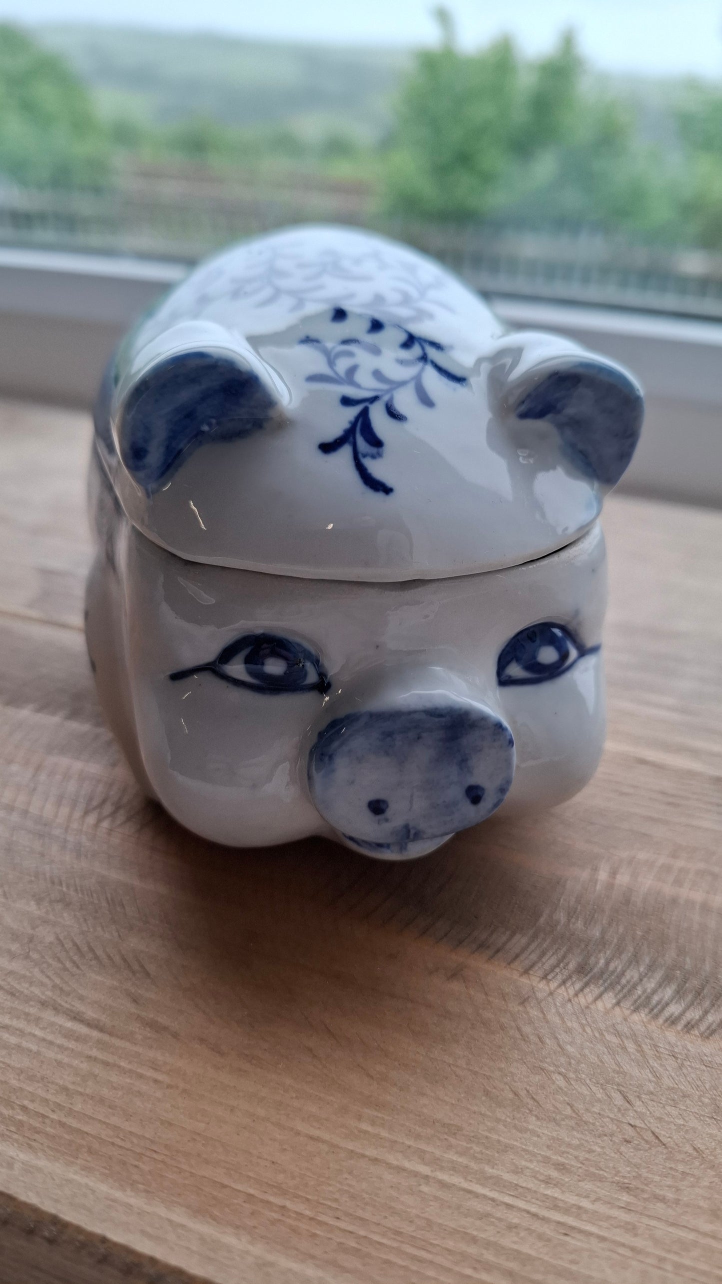 'Cunt' Upcycled White & Blue Chunky Pig Trinket Pot