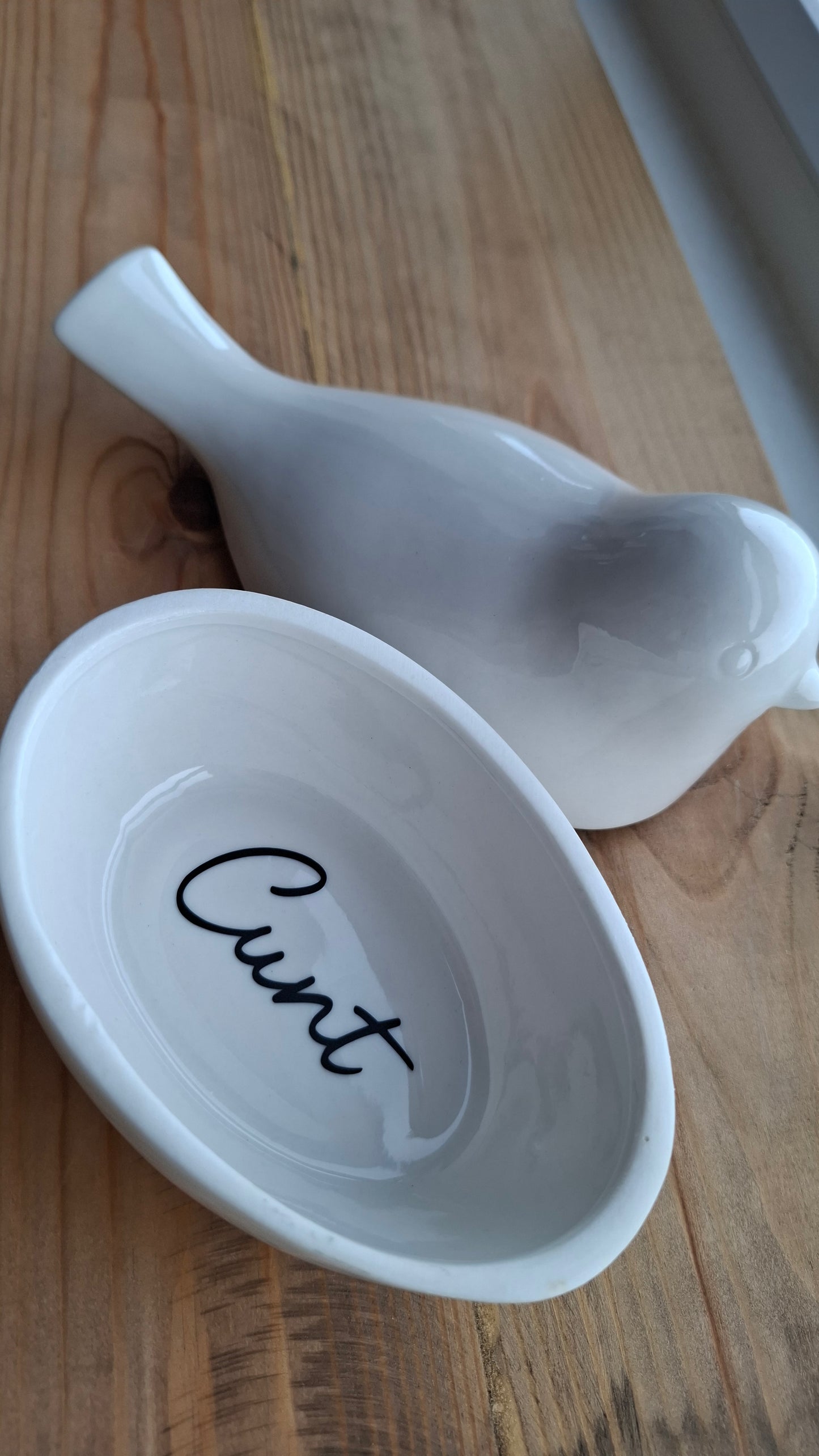 'Cunt' Upcycled Large White Bird Trinket Pot